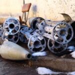 Remnants from 6 Uragan cluster munition rockets that struck Starobeshevo, Ukraine in February. (Ole Solvang/Twitter https://twitter.com/OleSolvang/status/566619633130954752)