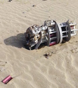 The remains of the body of a UK-manufactured BL-755 cluster bomb in Hajjah in northern Yemen (© Amnesty International)