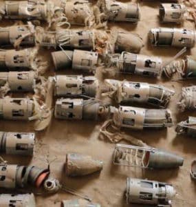 Some of the deadly 'bomblets' from a UK cluster bomb dropped on farmland in northern Yemen (© Amnesty International)